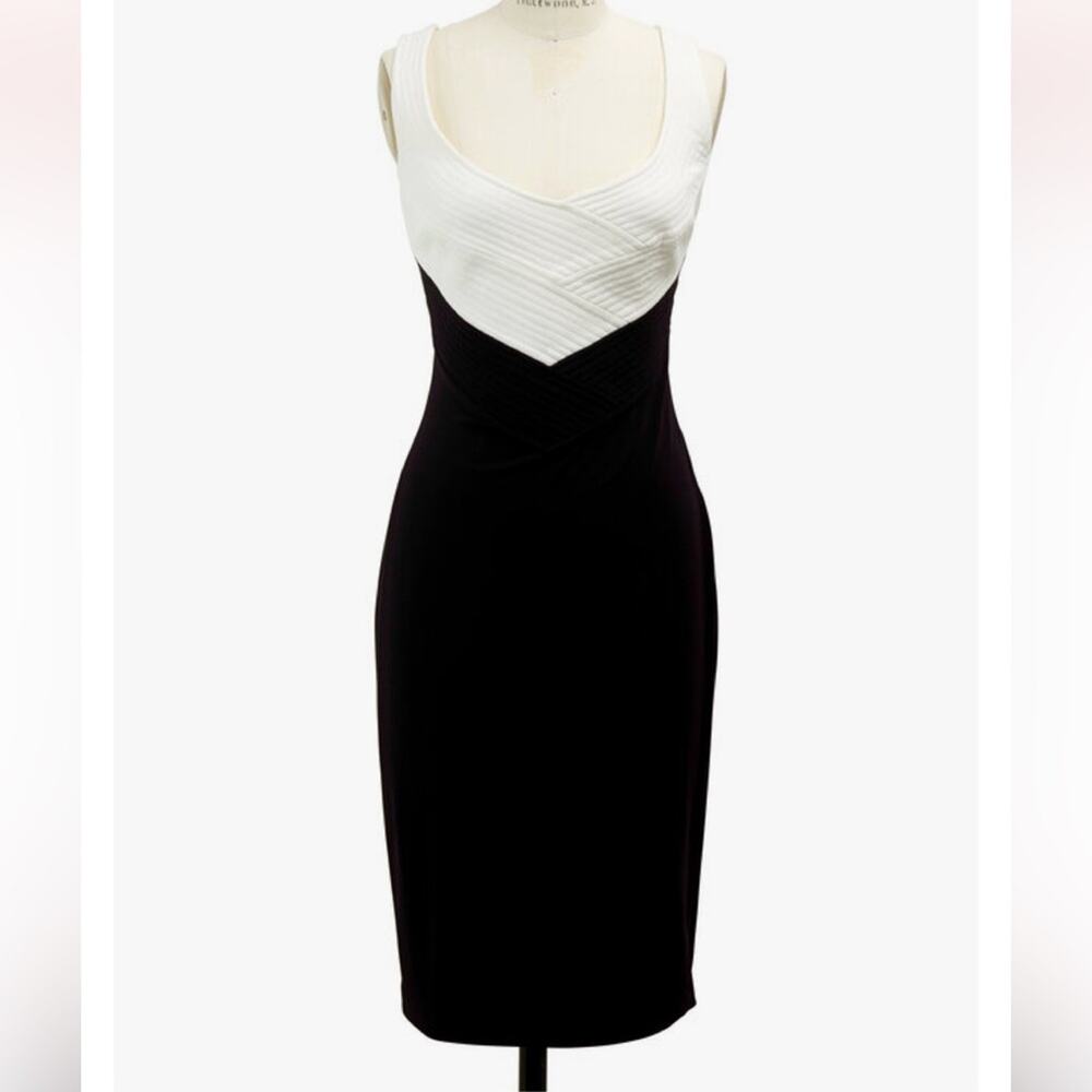 Escada Women’s Vintage 90’s White Black Quilted Cocktail Knee Length Dress Sz 36